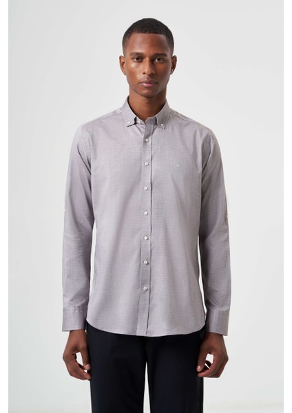 Regular Fit Paşa Yaka Kol İçi Apoletli Kahve Erkek Gömlek GM23Y231146_D11