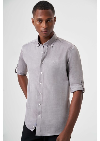 Regular Fit Paşa Yaka Kol İçi Apoletli Kahve Erkek Gömlek GM23Y231146_D11 indirimleri