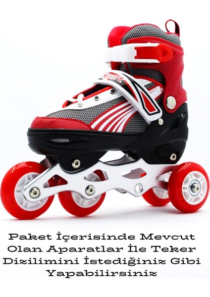 Ayarlanabilir Işıklı Tekerlekli Alıştırma Pateni Kırmızı modelleri
