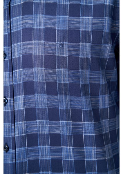 Regular Fit Paşa Yaka Lacivert Kareli Erkek Gömlek GM23Y231039_D39 modelleri