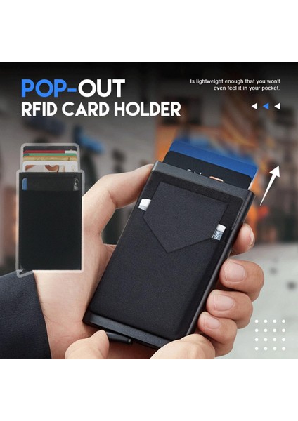 Yeni Rfid Akıllı Cüzdan Kart Sahibinin Metal Ince Ince Erkek Kadın Cüzdan Pop Up Minimalist Cüzdan Küçük Siyah Çanta Metal Vallet (Yurt Dışından)