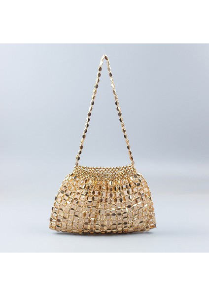 El Yapımı Gümüş Altın Düz Boncuklar Boncuklu Dokuma Büyük Moda Trendi Omuz Çantası (Yurt Dışından)