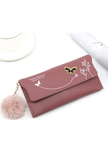 Moda Yeni Kadın Uzun Cüzdan Saf Renk Yün Topu Yay El Çantası Kadın Uzun Çanta Kart Çantası Bozuk Para Cüzdanı 2022 (Yurt Dışından)