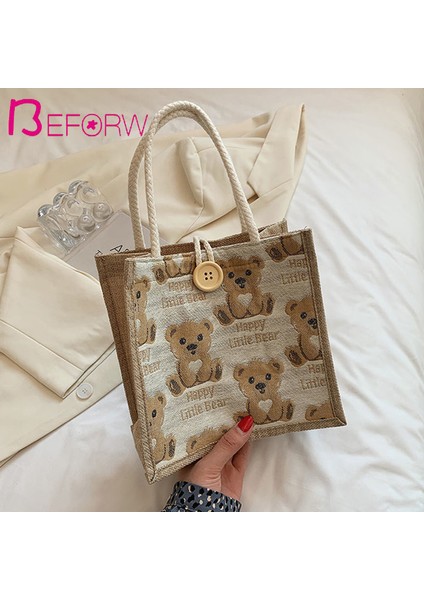 Beforw Ayı Keten Tote Çanta Kız Taşıma Çantası Yeni Kanvas Çanta Öğrenci Omuz Çantası Dışarı Çıkmak (Yurt Dışından) fiyatları