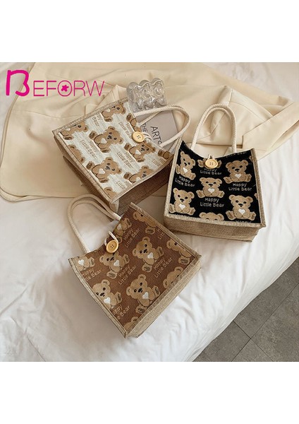 Beforw Ayı Keten Tote Çanta Kız Taşıma Çantası Yeni Kanvas Çanta Öğrenci Omuz Çantası Dışarı Çıkmak (Yurt Dışından) modelleri