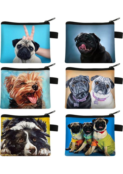 Sevimli Pug Köpek Desen Bozuk Para Çantaları Kadın Güzel Pet Hayvan Mini Cüzdan Bayanlar Anahtar Kredi Kartı Çantası Küçük Ruj Çanta Hediye (Yurt Dışından)