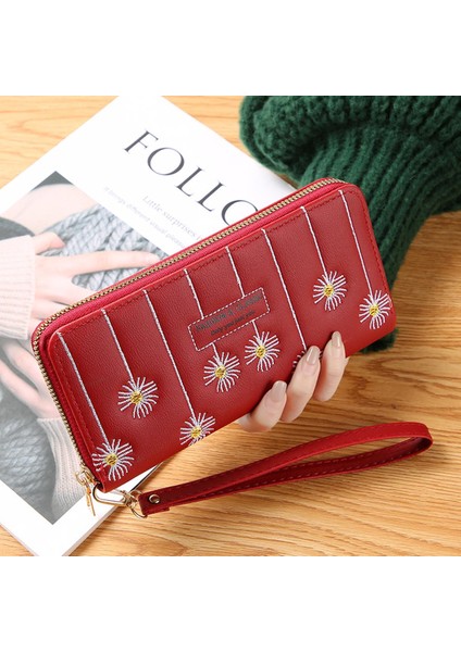 Işlemeli Uzun Kadın Cüzdan Moda Büyük Kapasiteli Kadın Fermuar Bozuk Para Cüzdanı Bileklik Debriyaj Para Çanta Klipsi Kart Tutucu Kılıf (Yurt Dışından)