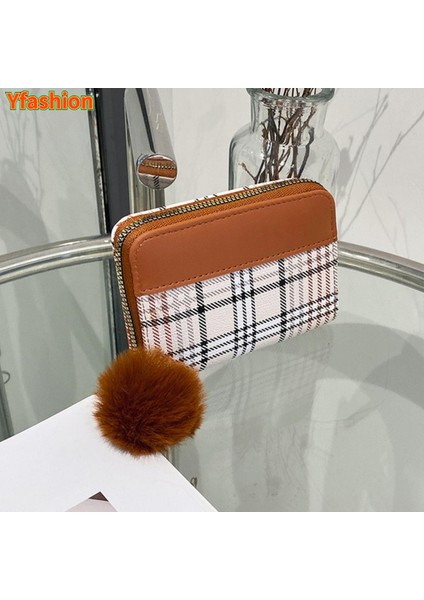 Yfashion Kadın Cüzdan Moda Ekose Kontrast Renk Bozuk Para Cüzdanı Rahat Çoklu Kart Yuvası Fermuar Cüzdan (Yurt Dışından)