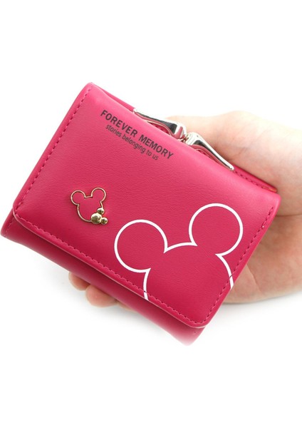 Disney Mickey Mouse Kadın Çantası Pu Moda Sevimli Cüzdan Tasarımcısı Bozuk Para Cüzdanı Çile Tatlı Kredi Kartı Tutucu Kadın Küçük Cüzdan (Yurt Dışından)