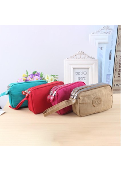 2022 Yeni Bozuk Para Cüzdanı Kadın Küçük Cüzdan Yıkayıcı Kırışık Kumaş Telefon Çanta Üç Fermuarlı Taşınabilir Makyaj Çantası 7 Renk (Yurt Dışından)