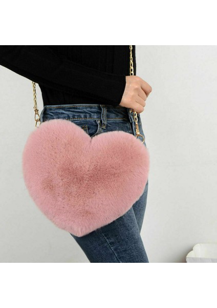2021 Yeni Kadın Moda Kalp Şeklinde Çanta Kadın Zincir Askılı Çanta Peluş Aşk Omuz Crossbody Çanta Sevgililer Günü Hediyesi (Yurt Dışından) fiyatları