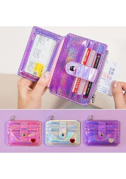 Pul Kredi Kartı Tutucu Kristal Renkli Çoklu Kart Ince Cüzdan Mini Sevimli Lazer Kalp Kız Öğrenci Otobüsü Kımlık Kartı Vaka Kart Sahibi (Yurt Dışından) indirimleri