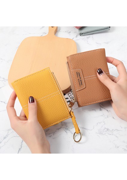 Yeni Sarı Kadın Cüzdan Yumuşak Pu Deri Kadın Çanta Mini Çile Kart Tutucu Para Kısa Cüzdan Ince Küçük Çanta Fermuar Anahtarlık (Yurt Dışından) modelleri