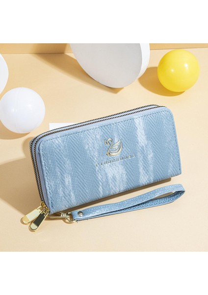 2022 Bayan Cüzdan Uzun Yeni Telefon Çantası Dalga Deseni Moda Büyük Kapasiteli Çift Fermuarlı Debriyaj Bozuk Para Cüzdanı (Yurt Dışından)