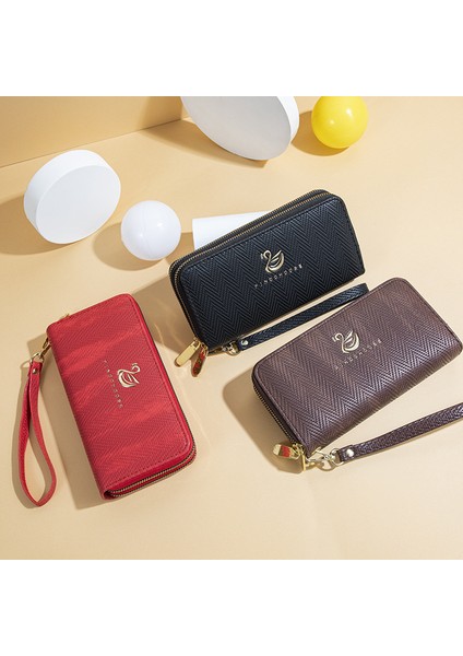 2022 Bayan Cüzdan Uzun Yeni Telefon Çantası Dalga Deseni Moda Büyük Kapasiteli Çift Fermuarlı Debriyaj Bozuk Para Cüzdanı (Yurt Dışından) fiyatları
