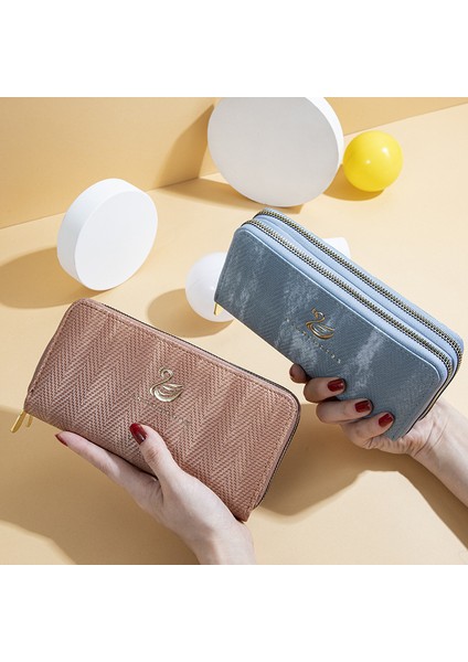 2022 Bayan Cüzdan Uzun Yeni Telefon Çantası Dalga Deseni Moda Büyük Kapasiteli Çift Fermuarlı Debriyaj Bozuk Para Cüzdanı (Yurt Dışından) fırsatları
