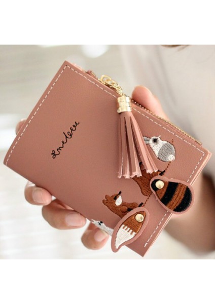 Pu Deri Çile Fermuar Mini Para Kart Sahibinin Kadın Sevimli Karikatür Nakış Cüzdan Kısa Çanta Popüler Bireysel Püskül Cüzdan (Yurt Dışından) fırsatları