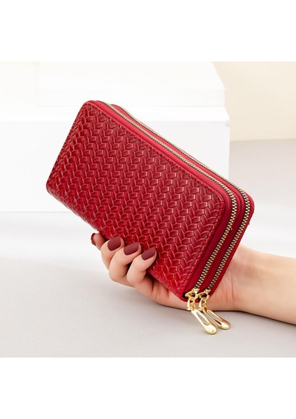 Cüzdan Kadın Uzun 2022 Yeni Batı Tarzı Çift Fermuarlı Büyük Kapasiteli Debriyaj Rugan Cep Telefonu Çantası (Yurt Dışından)