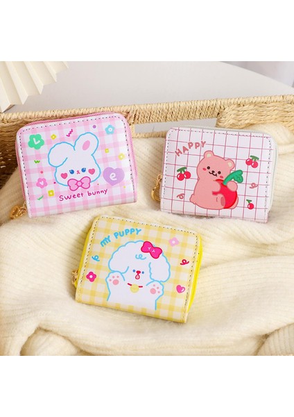 Yeni Kawaii Deri Kadın Cüzdan Ayı Köpek Baskı Kız Çantalar Öğrenci Kartı Sahipleri Fermuarlı Bozuk Para Cüzdanı Çocuklar Hediye (Yurt Dışından)