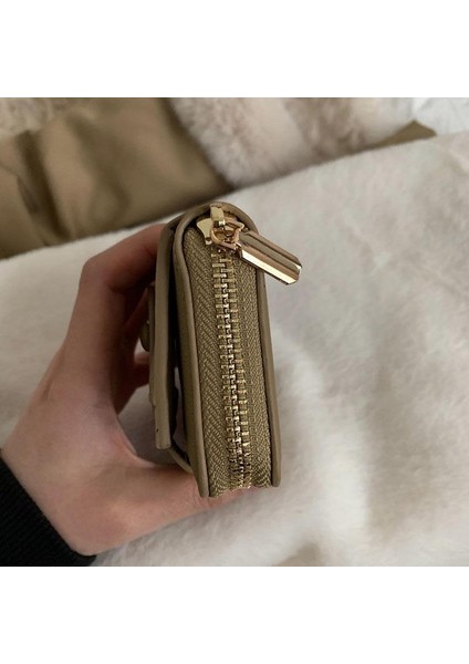 Pu Deri Kısa Cüzdan Kadın Çoklu Kart Yuvası Katlanır Para Çantaları Moda Ins Kore Zarif Taşınabilir Kart Tutucu Doku Çanta (Yurt Dışından) indirimleri