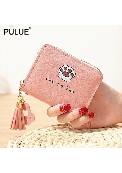 Süper Sevimli Kedi Paw Baskılar Püskül Kadın Cüzdan Kısa Deri Küçük Cüzdan Kadın Fermuar Bozuk Para Çantaları Para Kart Tutucu Çanta (Yurt Dışından)