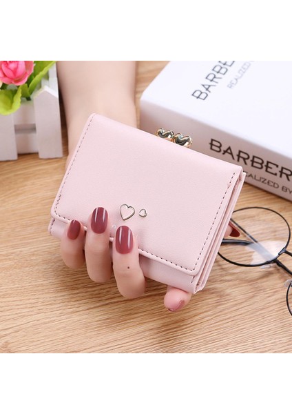 Kısa Aşk-Kalp Desen Kadın Cüzdan Üç Katlı Kart Tutucu Moda Çile Para Çantası Düz Renk Bozuk Para Cüzdanı Bayanlar Küçük Debriyaj (Yurt Dışından)