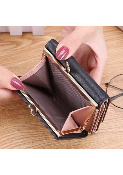 Kısa Aşk-Kalp Desen Kadın Cüzdan Üç Katlı Kart Tutucu Moda Çile Para Çantası Düz Renk Bozuk Para Cüzdanı Bayanlar Küçük Debriyaj (Yurt Dışından) fiyatları