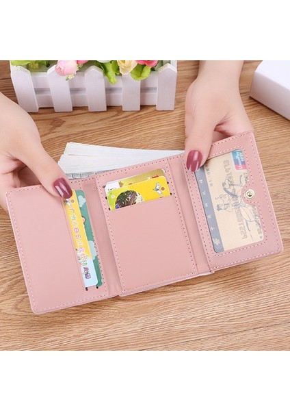 Kısa Aşk-Kalp Desen Kadın Cüzdan Üç Katlı Kart Tutucu Moda Çile Para Çantası Düz Renk Bozuk Para Cüzdanı Bayanlar Küçük Debriyaj (Yurt Dışından) fırsatları