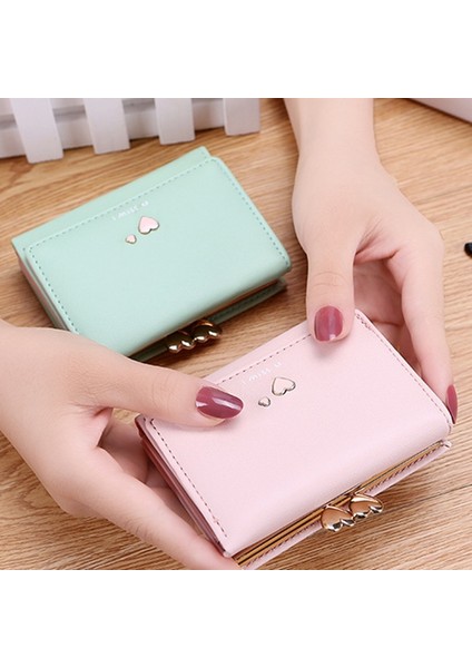 Kısa Aşk-Kalp Desen Kadın Cüzdan Üç Katlı Kart Tutucu Moda Çile Para Çantası Düz Renk Bozuk Para Cüzdanı Bayanlar Küçük Debriyaj (Yurt Dışından) indirimleri