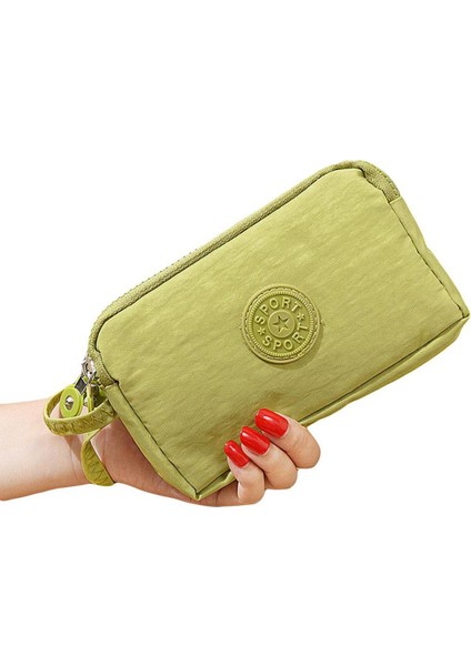 Düz Renk Kadın 3 Katmanlı Zip Kanvas Bileklik Para Telefonu Çanta (Yurt Dışından)