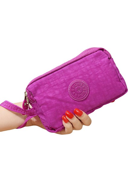 Düz Renk Kadın 3 Katmanlı Zip Kanvas Bileklik Para Telefonu Çanta (Yurt Dışından) indirimleri