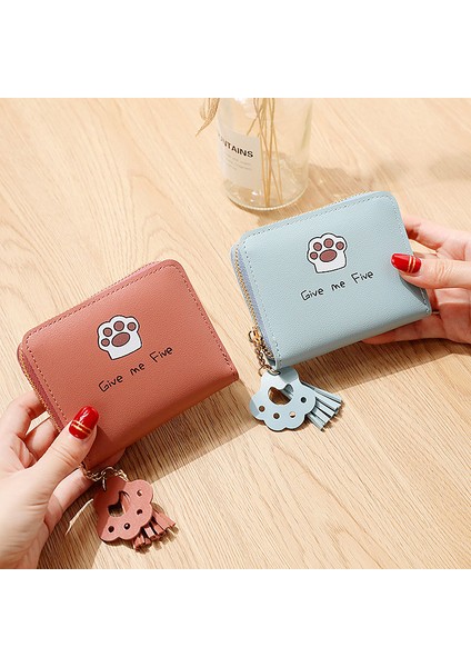 Süper Sevimli Kedi Paw Baskılar Püskül Kadın Cüzdan Kısa Deri Küçük Cüzdan Kadın Fermuar Bozuk Para Çantaları Para Kart Tutucu Çanta (Yurt Dışından) fırsatları