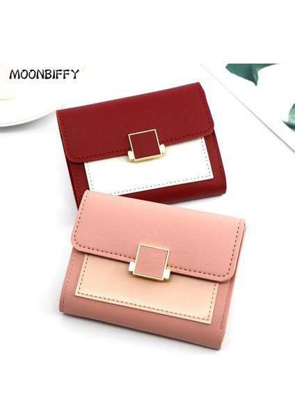 Kısa Kadın Cüzdan Moda Kare Debriyaj Para Kredi Çoklu Kart Sahipleri Metal Toka Üç Katlı Bayanlar Bozuk Para Cüzdanı Carteras (Yurt Dışından)
