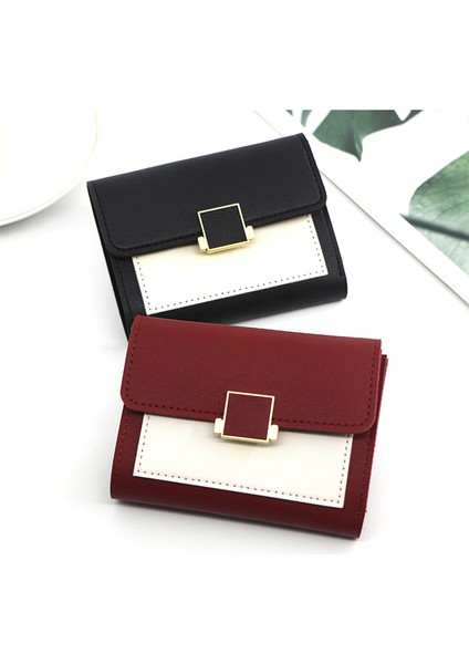 Kısa Kadın Cüzdan Moda Kare Debriyaj Para Kredi Çoklu Kart Sahipleri Metal Toka Üç Katlı Bayanlar Bozuk Para Cüzdanı Carteras (Yurt Dışından) fiyatları