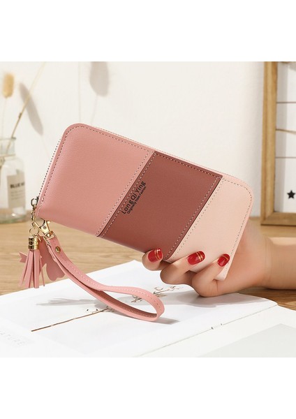 Kadın Üç Renkli Patchwork Cüzdan Uzun Kadın Hit Renk Fermuar Bozuk Para Çantaları Moda Püskül Kart Tutucu Debriyaj Para Klip (Yurt Dışından) fiyatları