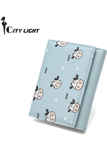 Marka Inek Baskı Cüzdan Kadın Sevimli Kısa Çanta Kart Sahibinin Küçük Üç Katlı Cüzdan Kadın Bozuk Para Cüzdanı (Yurt Dışından)