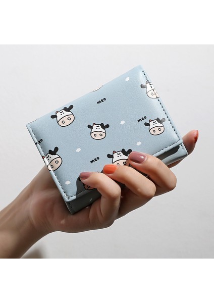 Marka Inek Baskı Cüzdan Kadın Sevimli Kısa Çanta Kart Sahibinin Küçük Üç Katlı Cüzdan Kadın Bozuk Para Cüzdanı (Yurt Dışından) fiyatları