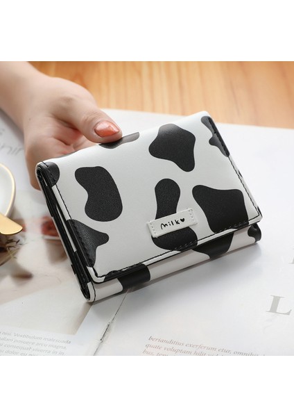 Marka Inek Baskı Cüzdan Kadın Sevimli Kısa Çanta Kart Sahibinin Küçük Üç Katlı Cüzdan Kadın Bozuk Para Cüzdanı (Yurt Dışından) indirimleri