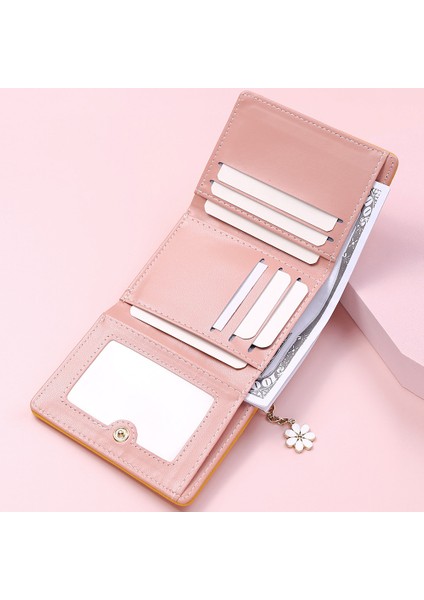 2022 Yeni Moda Kadın Küçük Cüzdan Bayanlar Küçük Kart Tutucu Baskı Lychee Desen Sevimli Sarı Iki Katlı Kadın Bozuk Para Çantaları (Yurt Dışından) modelleri