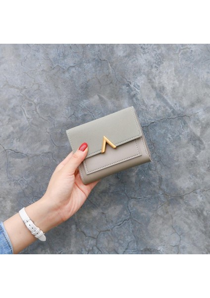 Kadın Kısa Düz Renk Cüzdan Kadın Moda Metal Toka Bozuk Para Çantaları Bayanlar Üç Katlı Mini El Çantası Para Klipsi (Yurt Dışından)