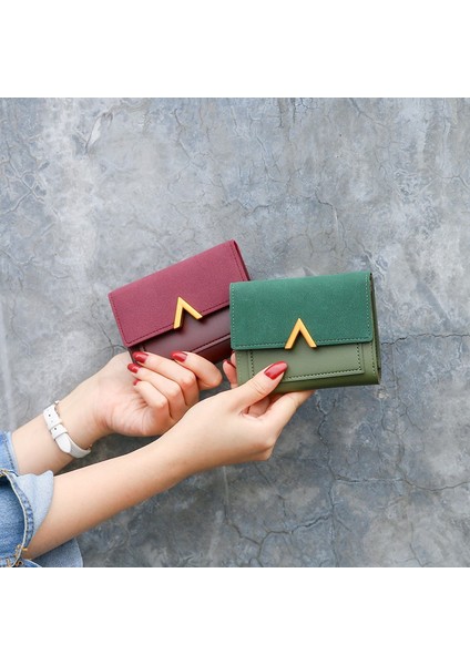 Kadın Kısa Düz Renk Cüzdan Kadın Moda Metal Toka Bozuk Para Çantaları Bayanlar Üç Katlı Mini El Çantası Para Klipsi (Yurt Dışından) fırsatları