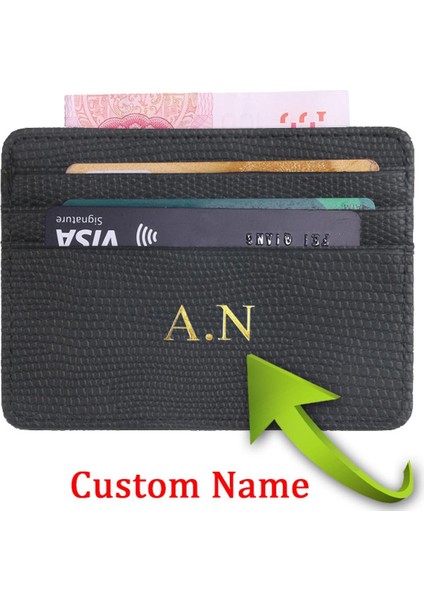 Özelleştirilmiş Rfid Iş Kimlik Kartı Tutucu Kart Koruma Kişiselleştirilmiş Cüzdan Lichee Desen Kazınmış Kadın Erkek Küçük Para Çantası (Yurt Dışından)