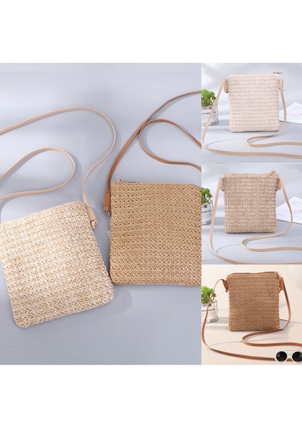 3 Renk Kadın Moda Yaz Hasır Omuz Çantaları Kadın El Dokuma Plaj Crossbody Küçük Çanta Bozuk Para Çantaları (Yurt Dışından) fırsatları