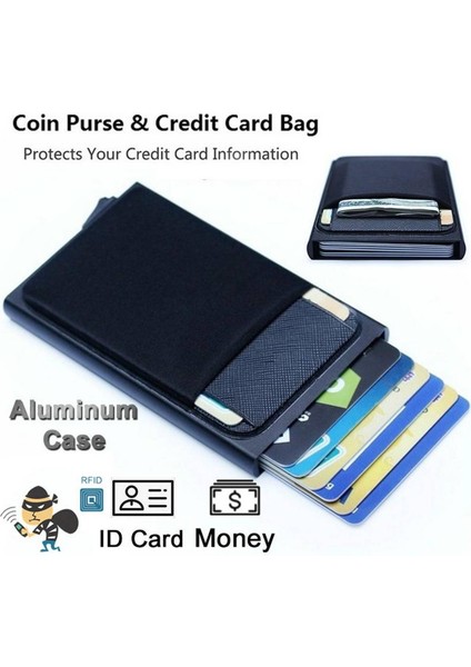 Anti Erkekler Iş Alüminyum Cüzdan Geri Nakit Tutucu Engelleme Ince Mini Metal Cüzdan Otomatik Pop Up Kredi Kartı Bozuk Para Cüzdanı (Yurt Dışından)