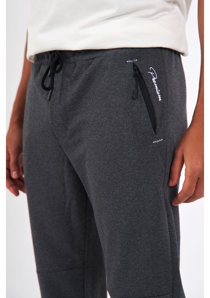 Erkek Antrasit Slim Fit Jogger Cep Nakış Fermuar Detaylı Eşofman Altı indirimleri