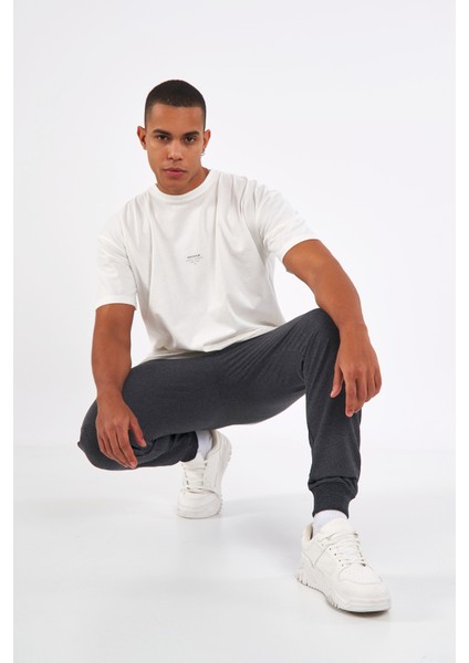 Erkek Antrasit Slim Fit Jogger Cep Nakış Fermuar Detaylı Eşofman Altı