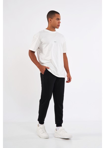 Erkek Siyah Slim Fit Jogger Cep Nakış Fermuar Detaylı Eşofman Altı fiyatları