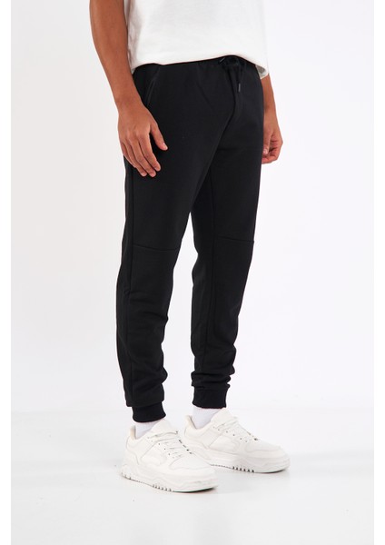 Erkek Siyah Slim Fit Jogger Cep Nakış Fermuar Detaylı Eşofman Altı modelleri