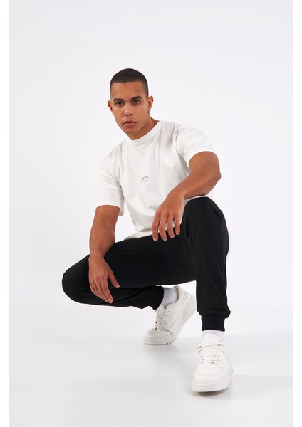 Erkek Siyah Slim Fit Jogger Cep Nakış Fermuar Detaylı Eşofman Altı indirimleri