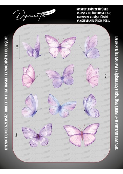 Purple Mor Butterfly Iron Press Tekstil Ütü Ile Yapışabilen Transfer Baskı Kağıdı Dtf Baskı